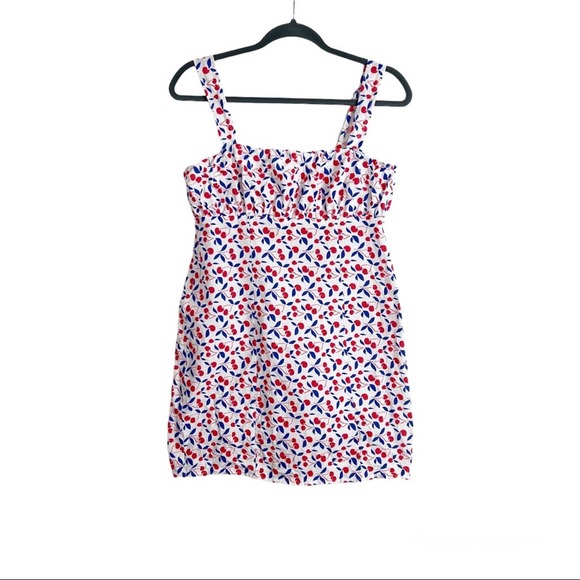 ASOS Linen Cherry Print Linen Mini Dress 6 Red White Blue - Picture 9 of 9